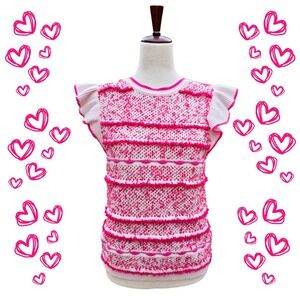 THML Pink Sweater Sleeveless Ruffle Confetti Cupcake Kawaii Romantic Size M